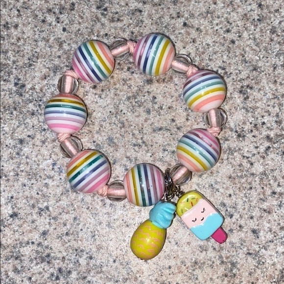 Rainbow Stripe Beaded Bracelet Pineapple Ice Cream Charm Fun Jewelry Gymboree - Picture 3 of 4